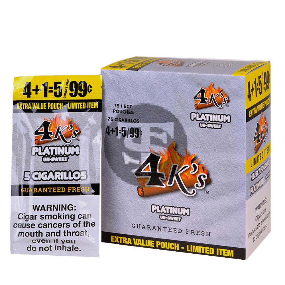 4 Kings Cigarillos 15 Packs of 4 + 1 Platinum UN-Sweet Limited