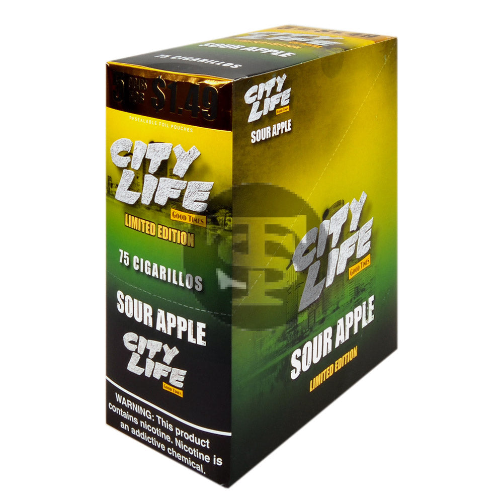 City Life Cigarillos 5 for $1.49 Sour Apple 15 Packs of 5