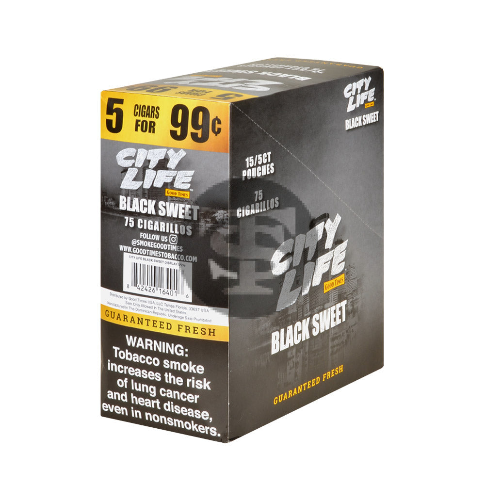 City Life Cigarillos 5 for 99 Cents Black Sweet 15 Packs of 5