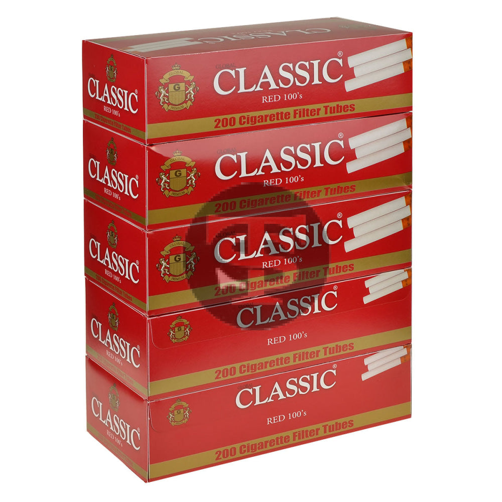 Classic Filter Tubes 100mm Red (Full Flavor) 5 Cartons of 200 1