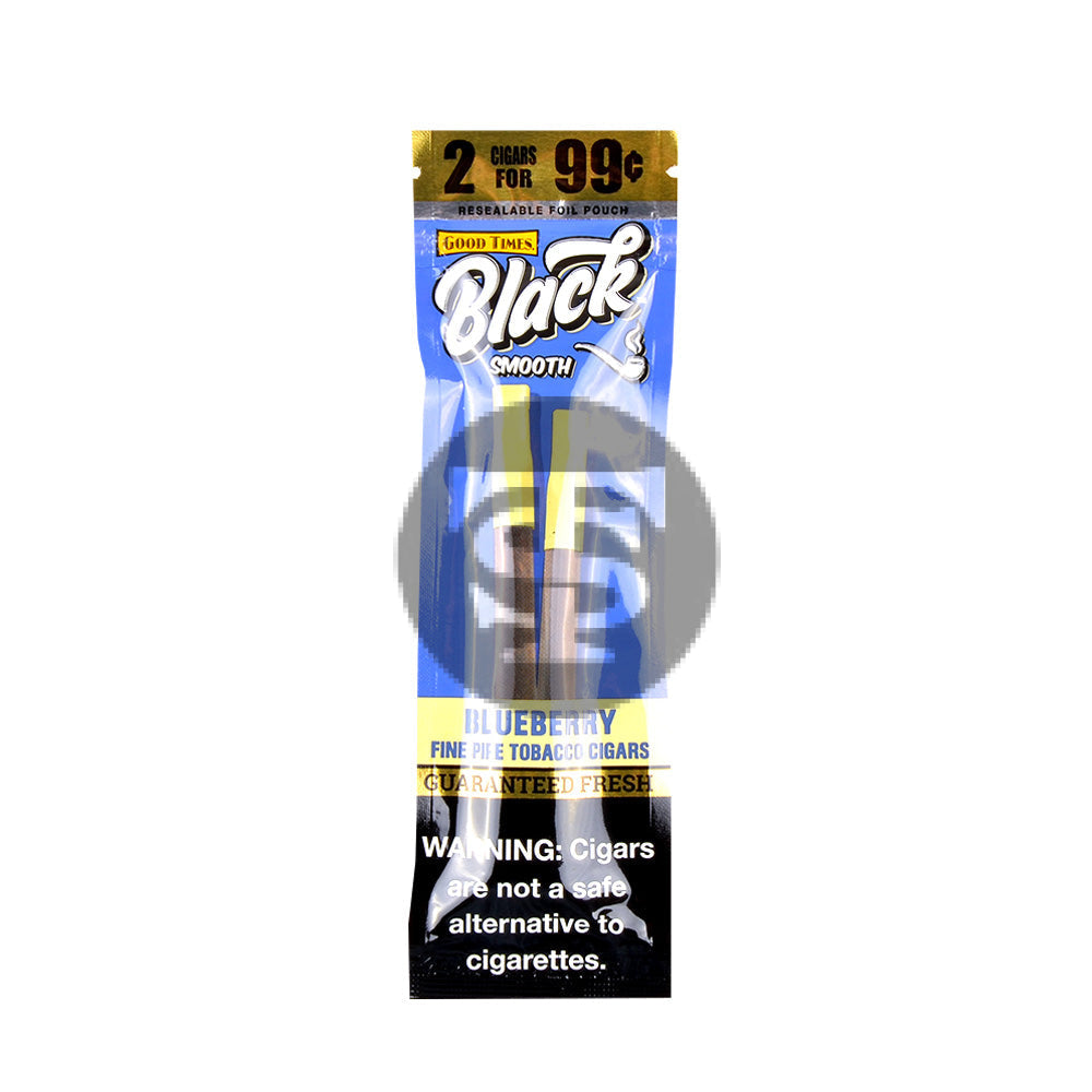 Good Times Black & Smooth Tipped Cigarillos 2/99 Cents 15 Pouches of 2 Blueberry