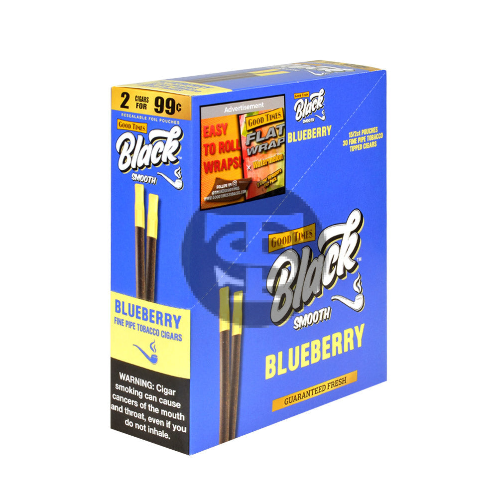 Good Times Black & Smooth Tipped Cigarillos 2/99 Cents 15 Pouches of 2 Blueberry