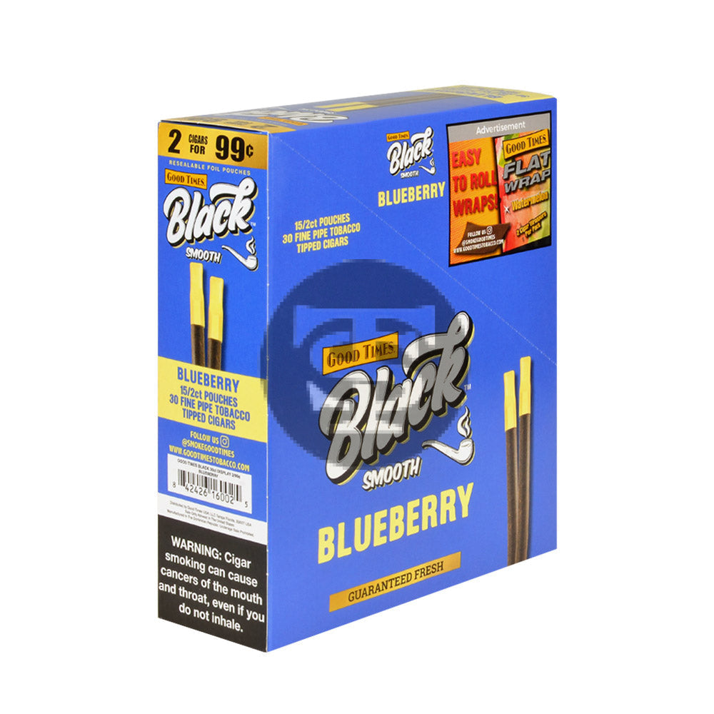 Good Times Black & Smooth Tipped Cigarillos 2/99 Cents 15 Pouches of 2 Blueberry