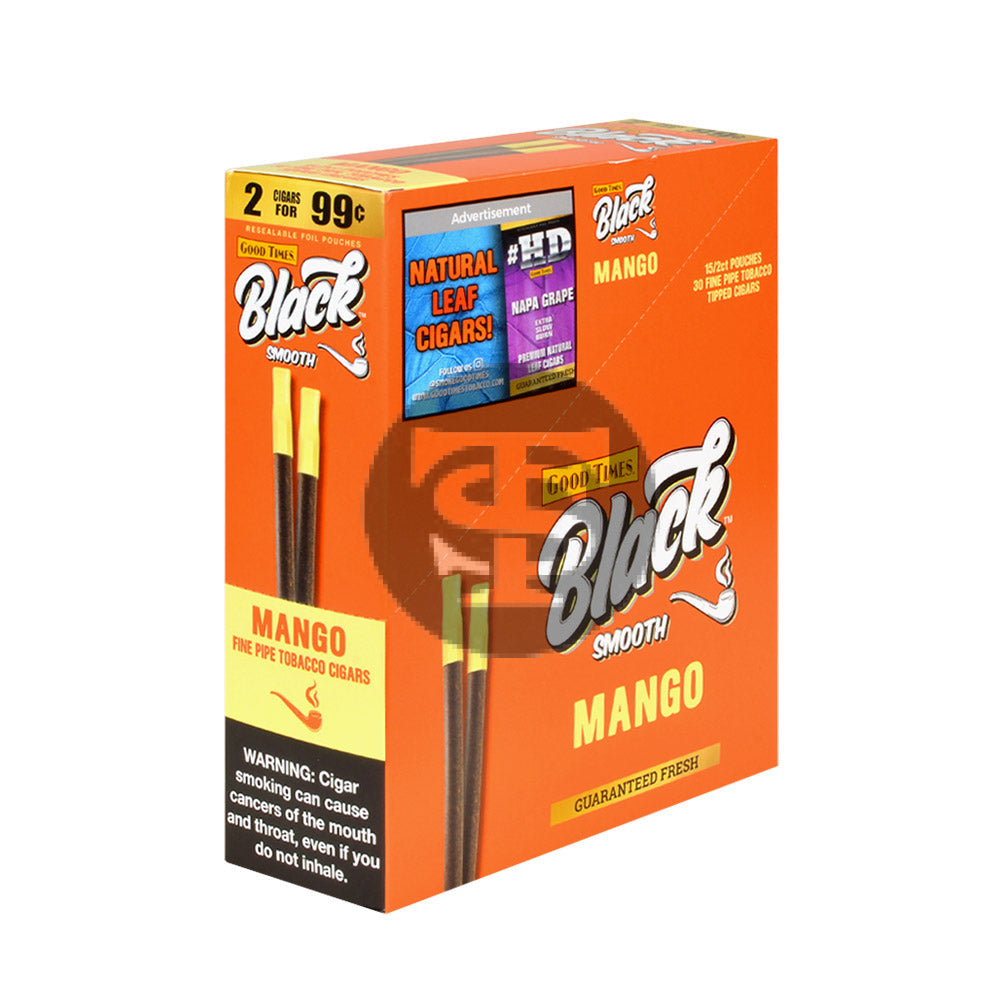 Good Times Black & Smooth Tipped Cigarillos 2/99 Cents 15 Pouches of 2 Mango