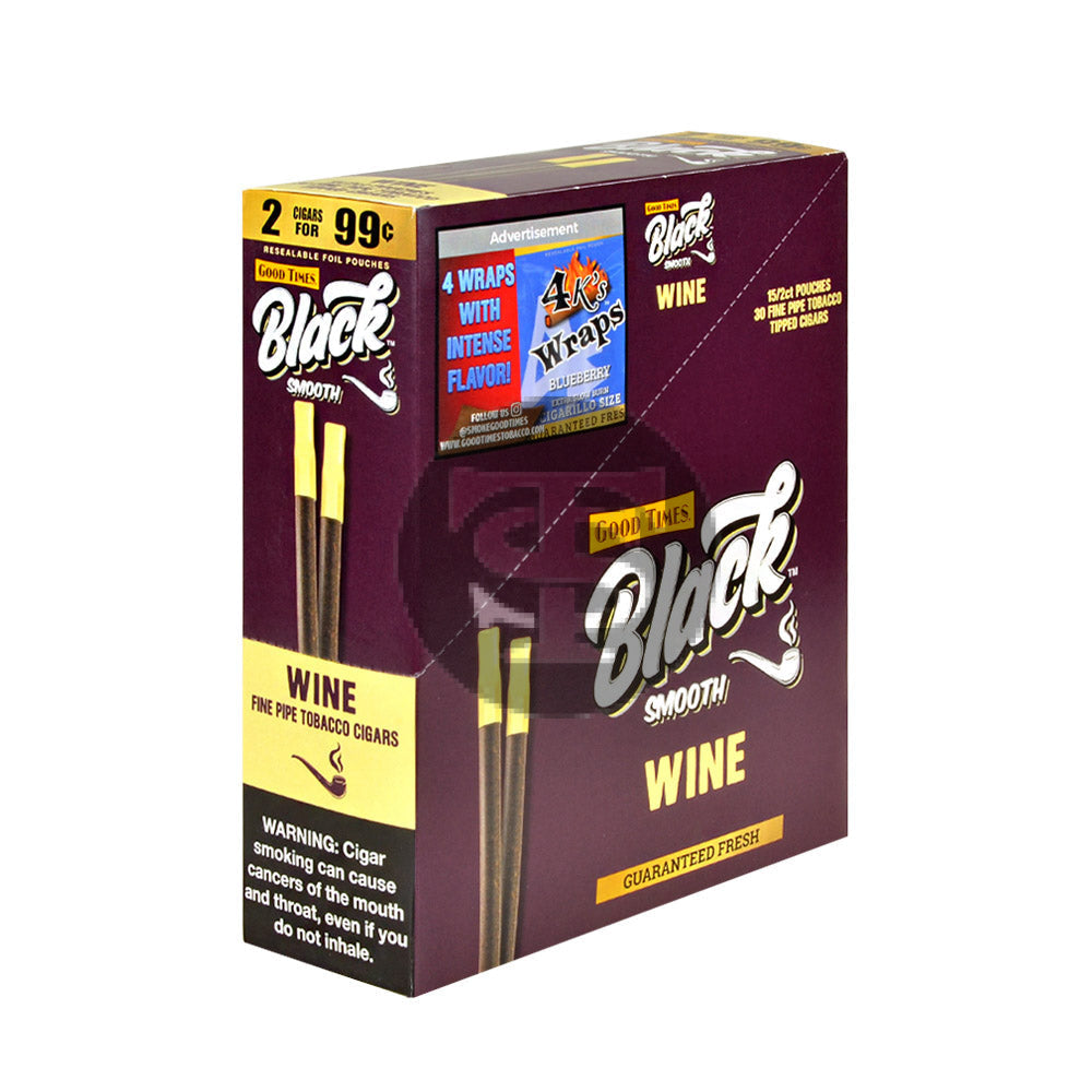 Good Times Black & Smooth Tipped Cigarillos 2/99 Cents 15 Pouches of 2 Wine