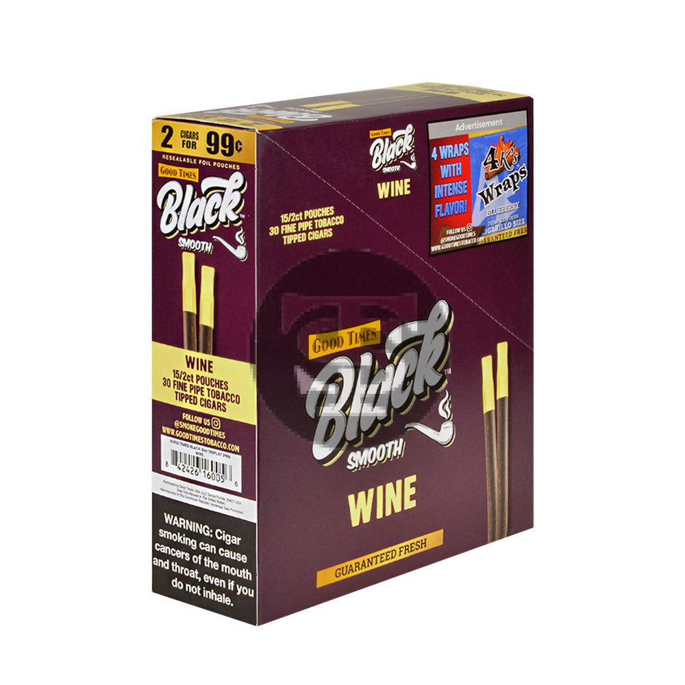 Good Times Black & Smooth Tipped Cigarillos 2/99 Cents 15 Pouches of 2 Wine