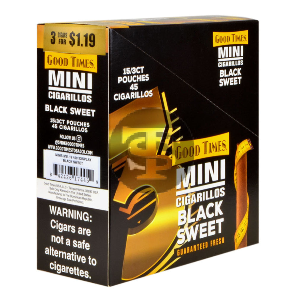 Good Times Mini Cigarillos Black Sweet Pre Priced $1.19 15 Packs of 3