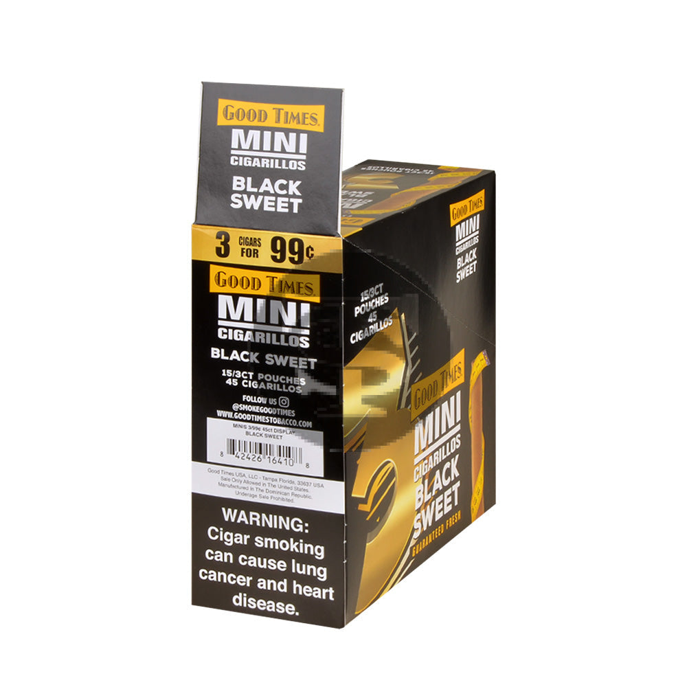 Good Times Mini Cigarillos Black Sweet Pre Priced 15 Packs of 3