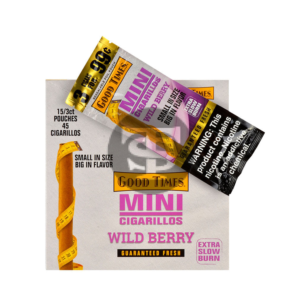 Good Times Mini Cigarillos Wild Berry Pre Priced 15 Packs of 3 3