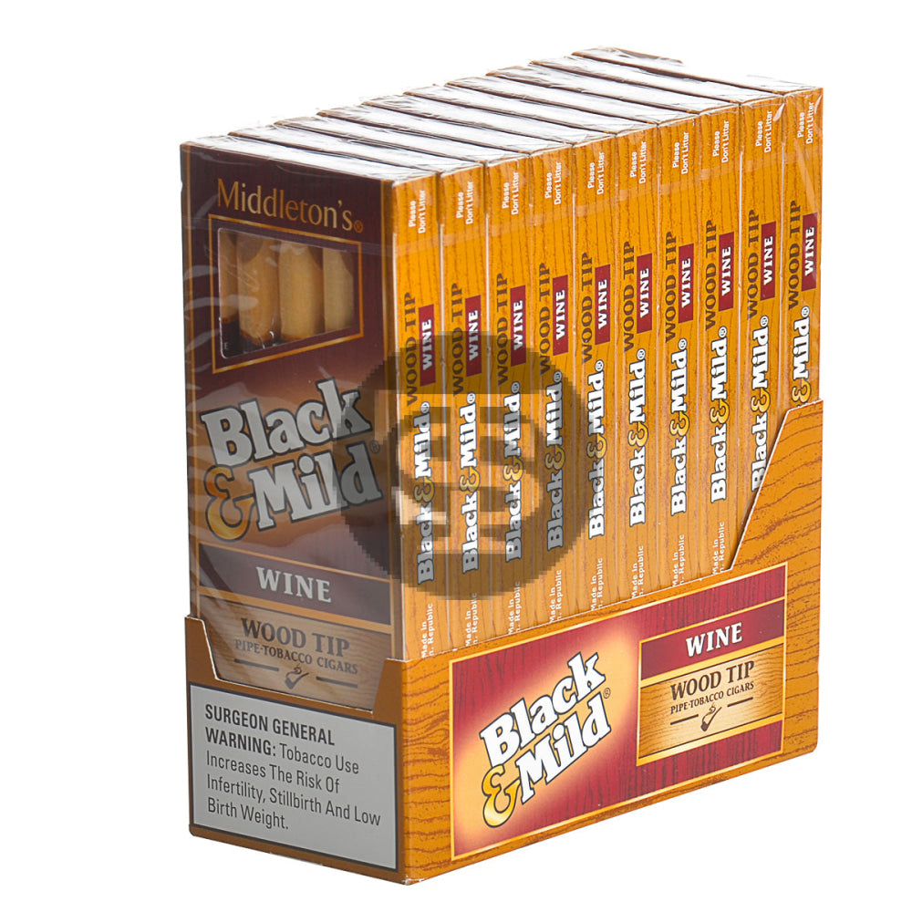 Middleton's Black & Mild Wood Tip Wine Cigars 10 Packs of 5 1