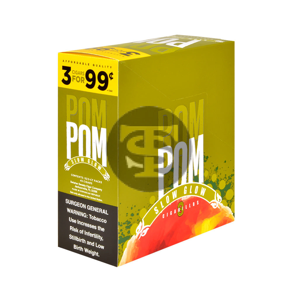 Pom Pom Cigarillos 99 Cent Pre Priced 15 Packs of 3 Cigars Slow Glow