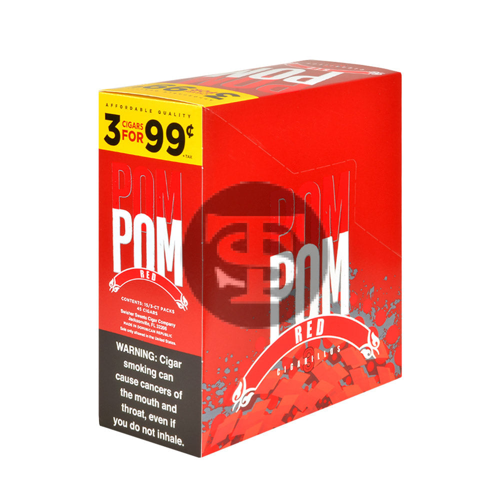 Pom Pom Cigarillos 99 Cent Pre Priced 15 Packs of 3 Cigars Sweet(Red)