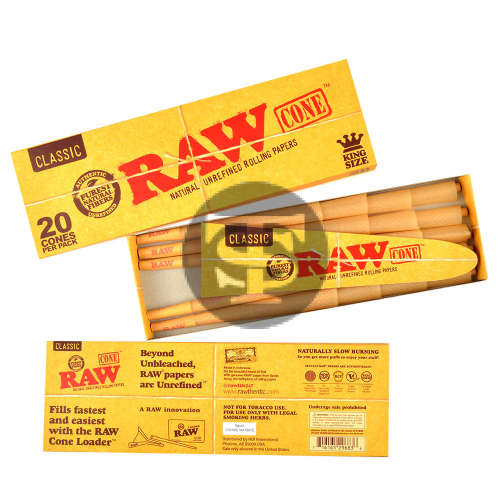 RAW Classic Pre-Rolled King Size Cones 12 Packs of 20