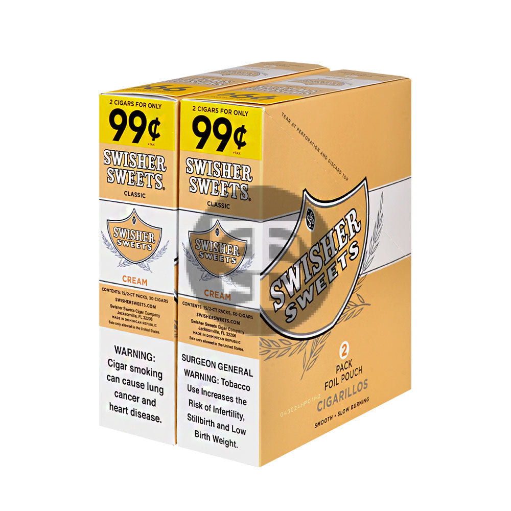 Swisher Sweets Cigarillos 99 Cent Pre Priced 30 Packs of 2 Cigars Cream