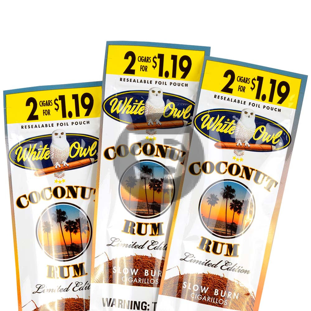 White Owl Cigarillos $1.19 Pre Priced 30 Packs of 2 Cigars Coconut Rum