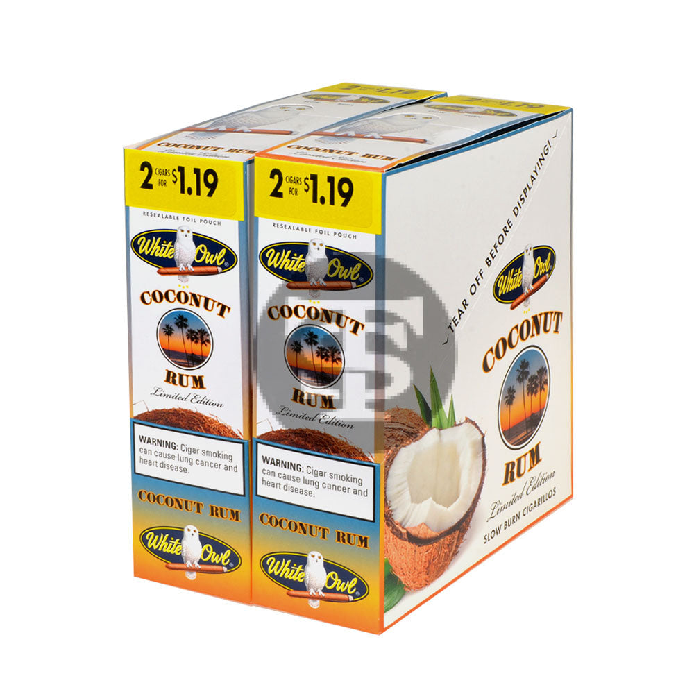 White Owl Cigarillos $1.19 Pre Priced 30 Packs of 2 Cigars Coconut Rum