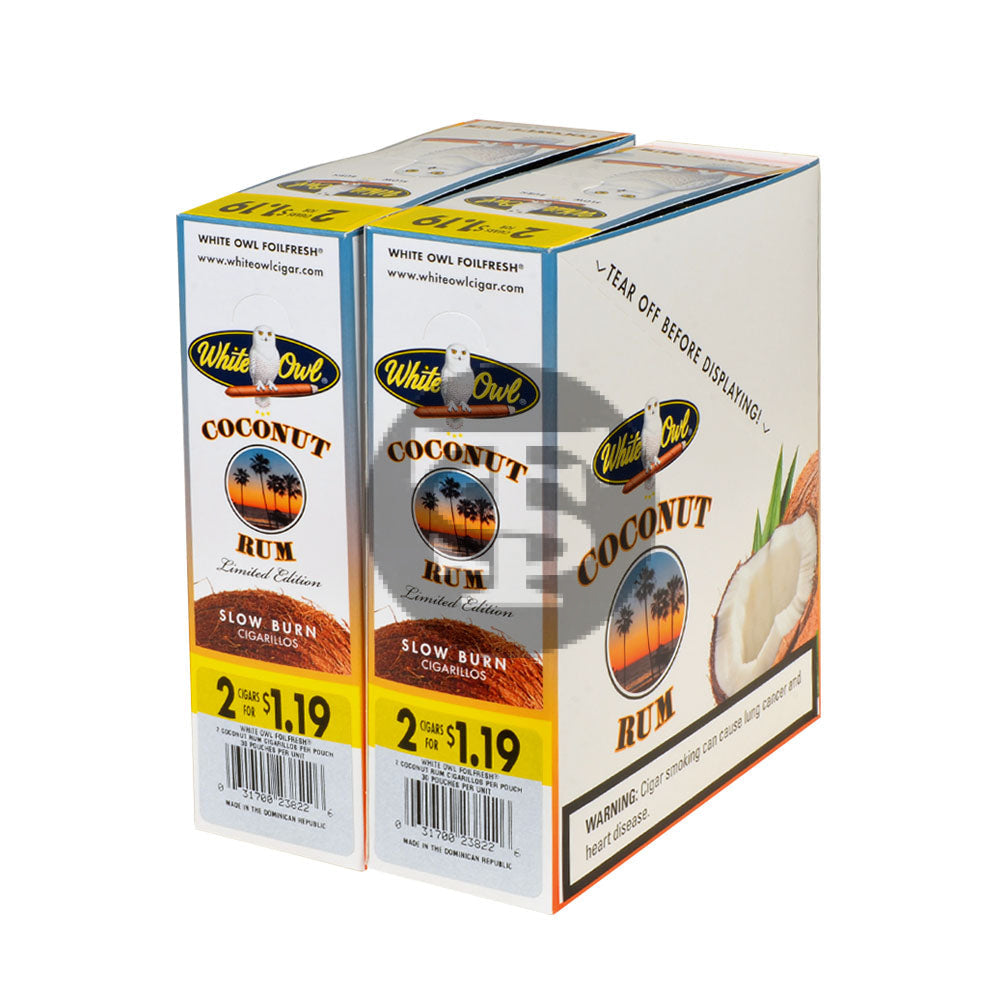 White Owl Cigarillos $1.19 Pre Priced 30 Packs of 2 Cigars Coconut Rum