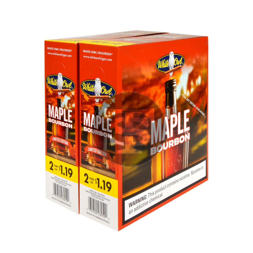 White Owl Cigarillos $1.19 Pre Priced 30 Packs of 2 Cigars Maple Bourbon