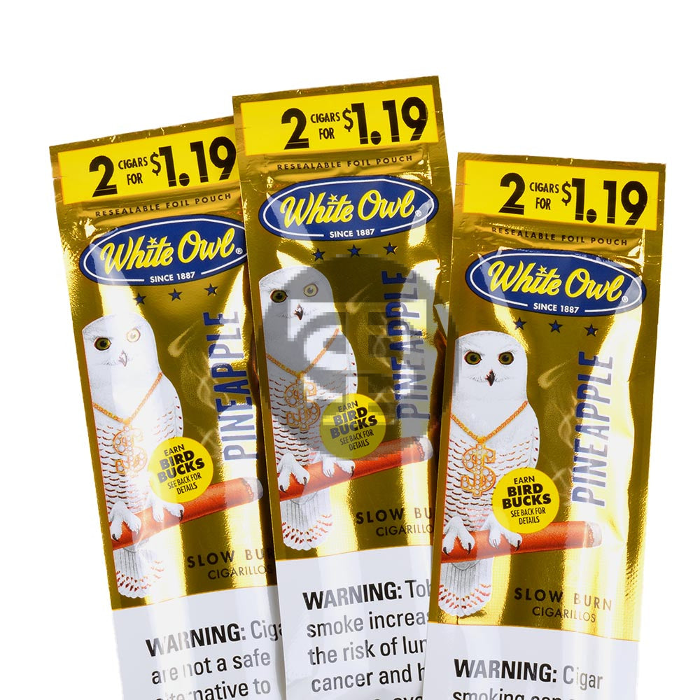 White Owl Cigarillos 1.19 Pre Priced 30 Packs of 2 Cigars Pineapple