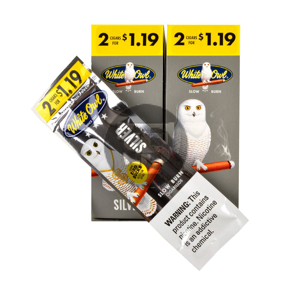 White Owl Cigarillos $1.19 Pre Priced 30 Packs of 2 Cigars Silver