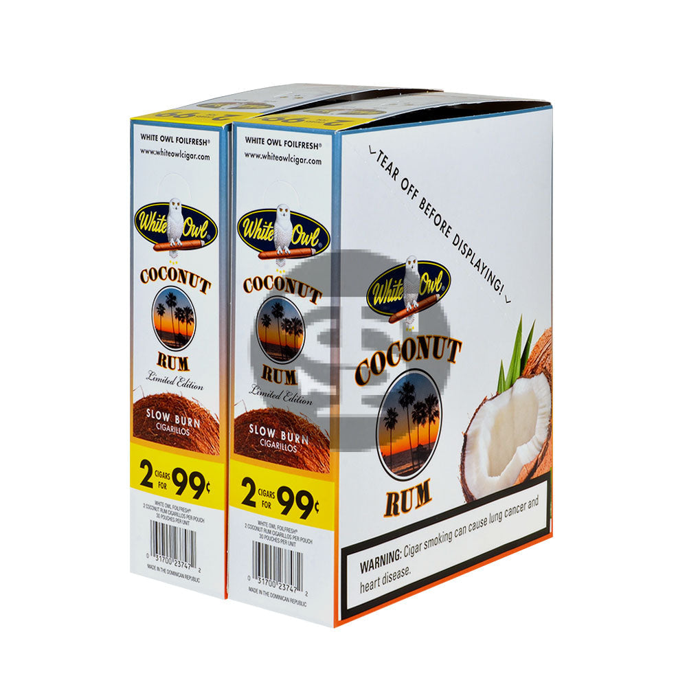 White Owl Cigarillos 99 Cent Pre Priced 30 Packs of 2 Cigars Coconut Rum