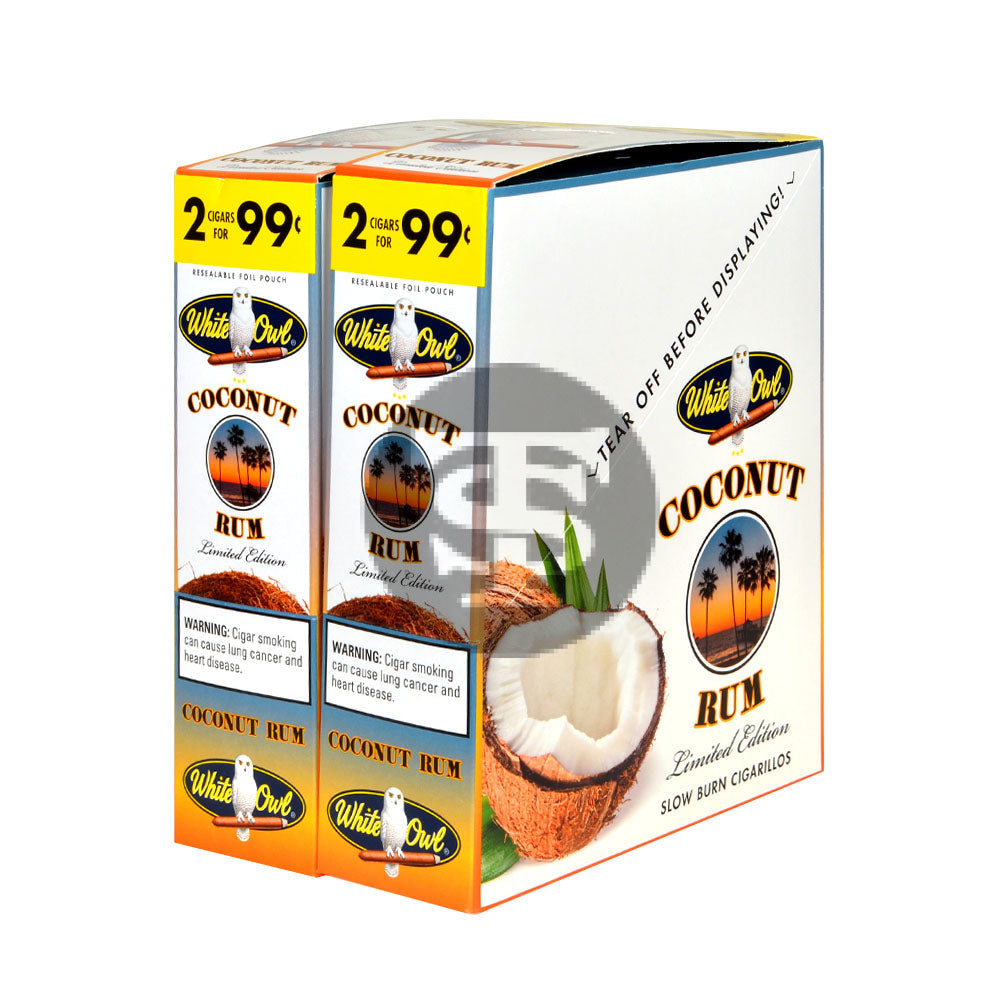 White Owl Cigarillos 99 Cent Pre Priced 30 Packs of 2 Cigars Coconut Rum