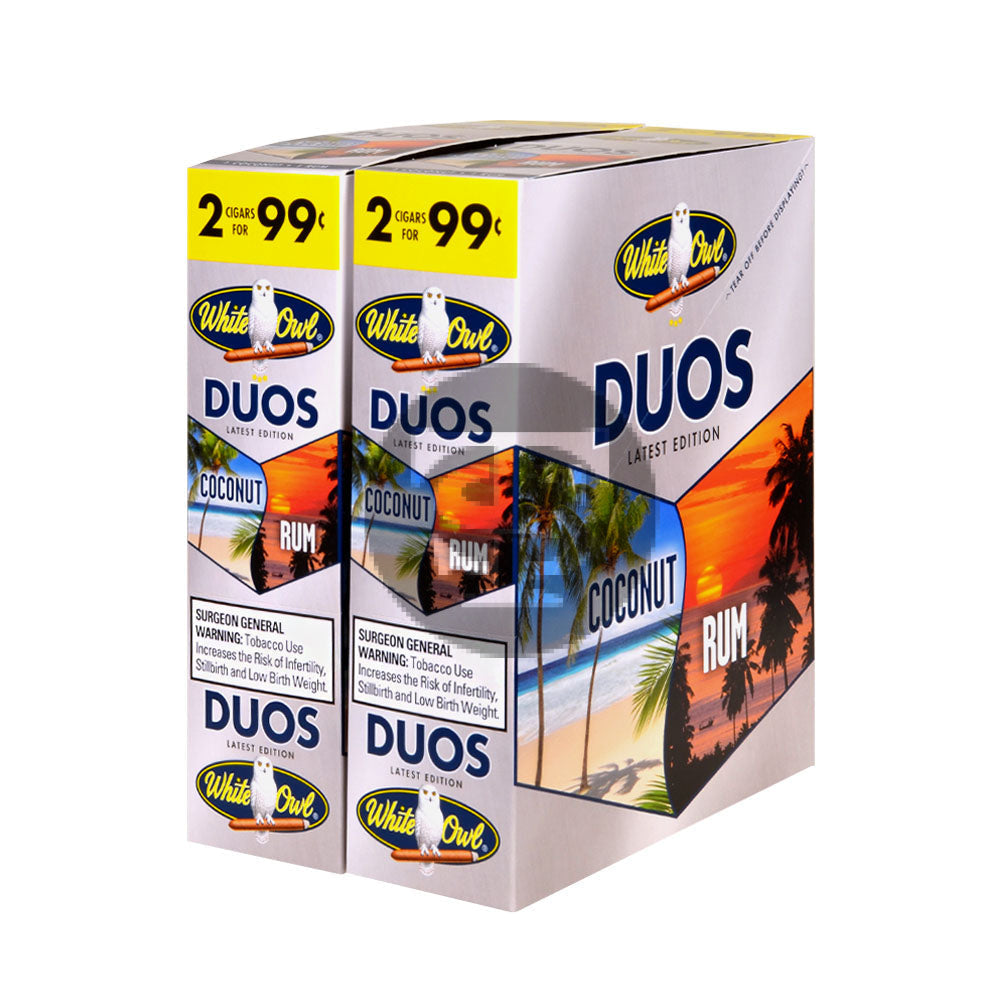 White Owl Cigarillos 99 Cent Pre Priced 30 Packs of 2 Cigars Duos Coconut Rum