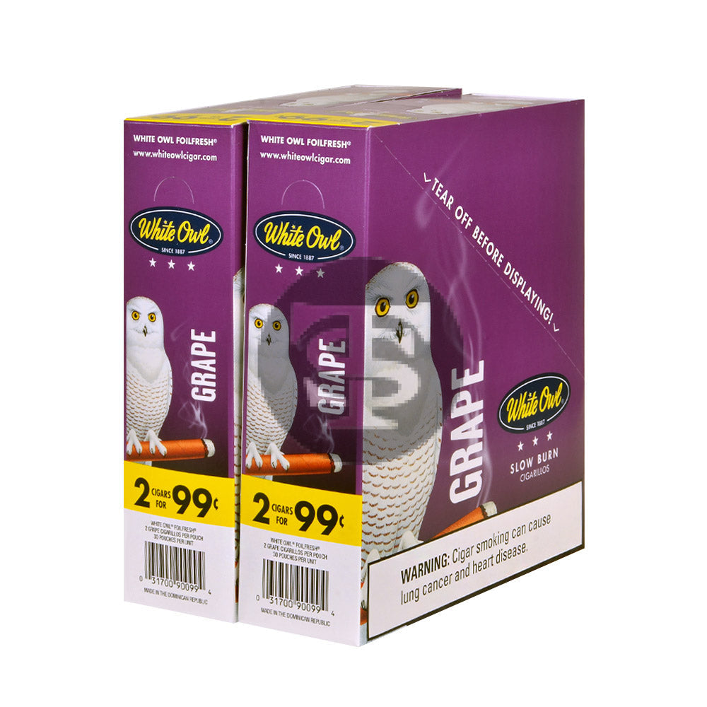 White Owl Cigarillos 99 Cent Pre Priced 30 Packs of 2 Cigars Grape