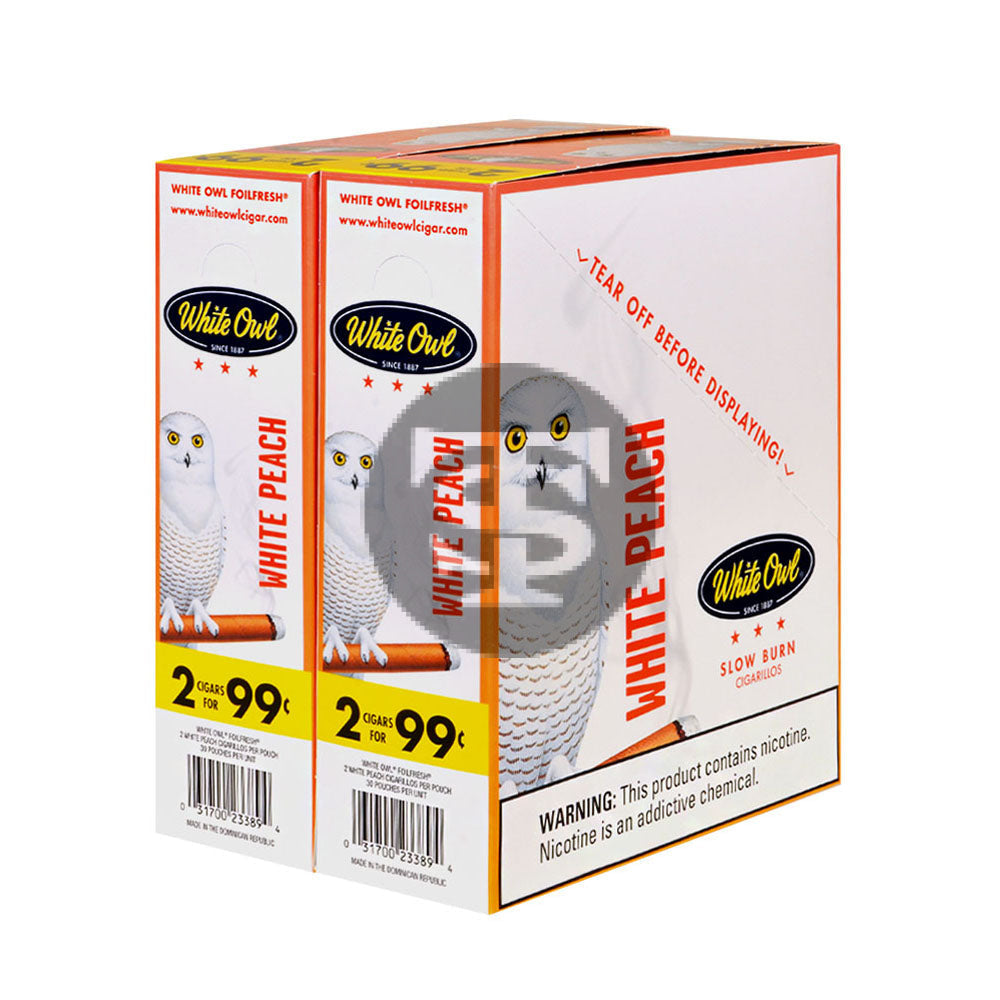 White Owl Cigarillos 99 Cent Pre Priced 30 Packs of 2 Cigars White Peach
