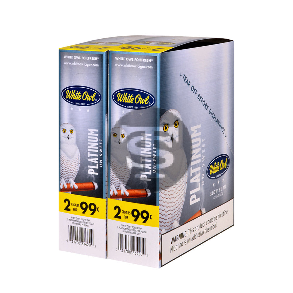 White Owl Cigarillos 99 Cent Pre Priced 30 Packs of 2 Cigars Platinum