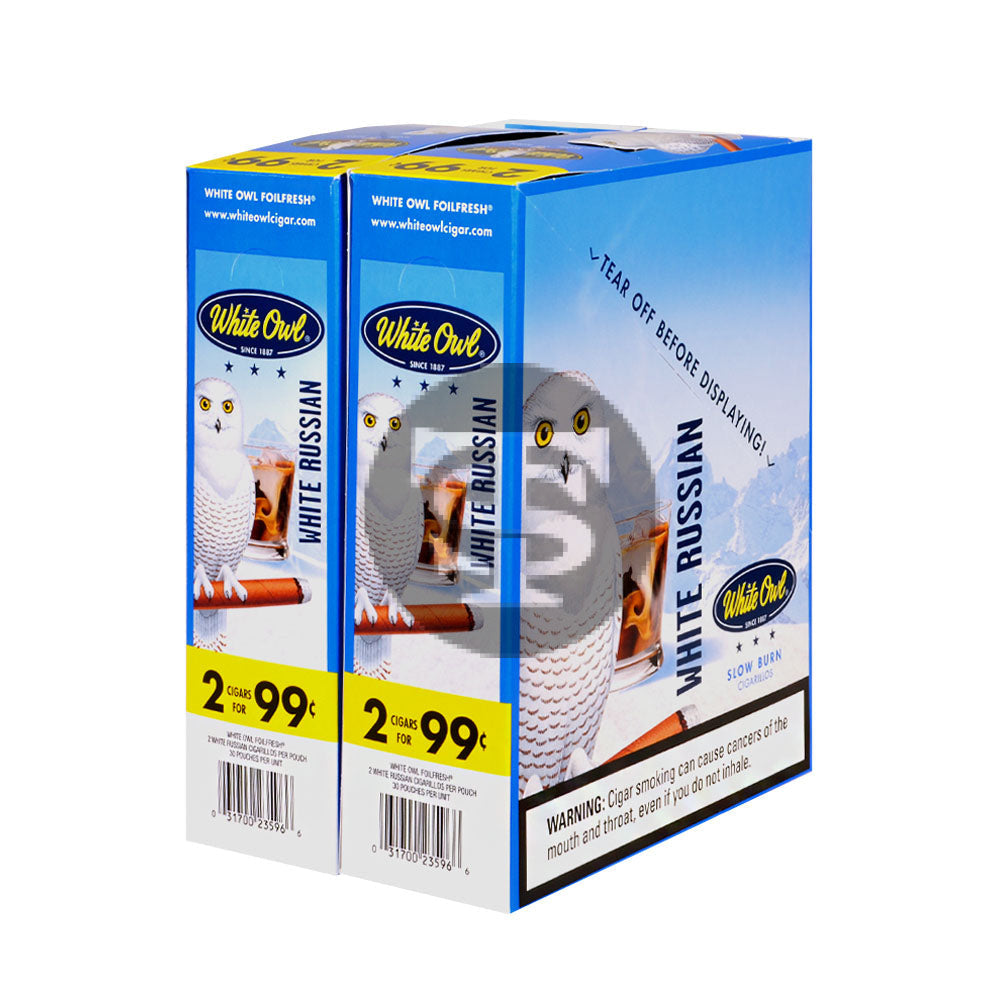 White Owl Cigarillos 99 Cent Pre Priced 30 Packs of 2 Cigars White Russian