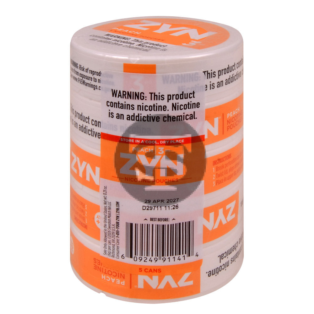 Zyn Nicotine pouches 3mg Peach 5 cans
