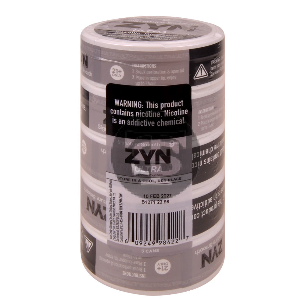 Zyn ULTRA Nicotine pouches 9mg Signature Smooth 5 cans