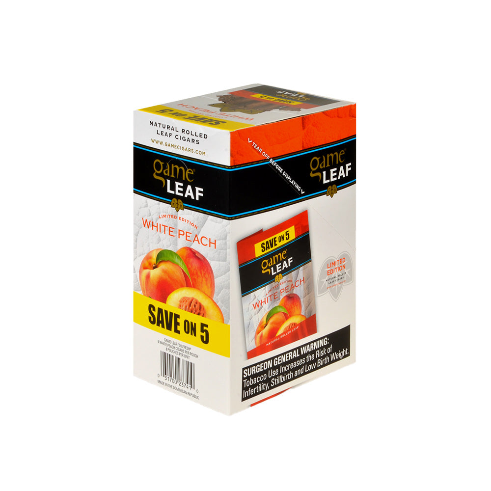 Game Leaf Cigarillos Save on 5 White Peach 8 pack of 5 2