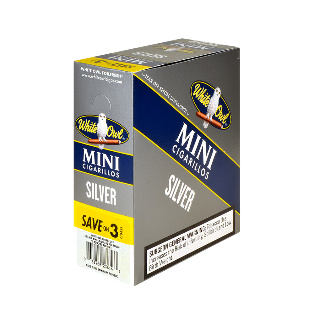 White Owl Cigarillos Mini Save on 3 Silver 15 Packs Of 3 2