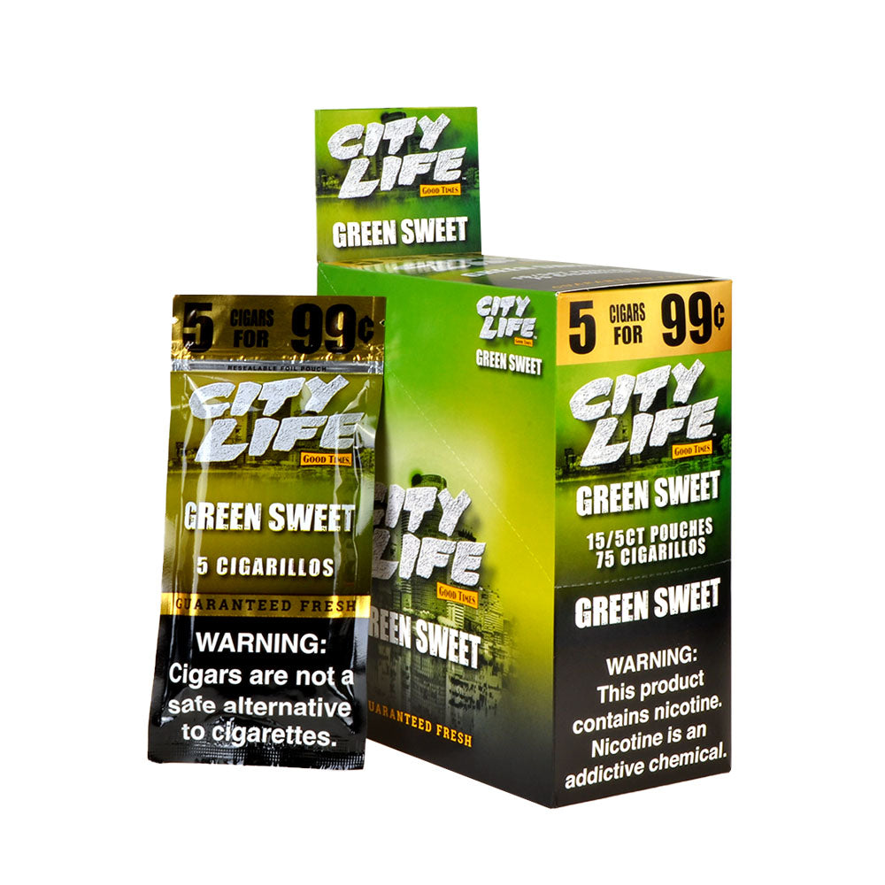 City Life Cigarillos 5 for 99 Cents Green Sweet 15 Packs of 5 3
