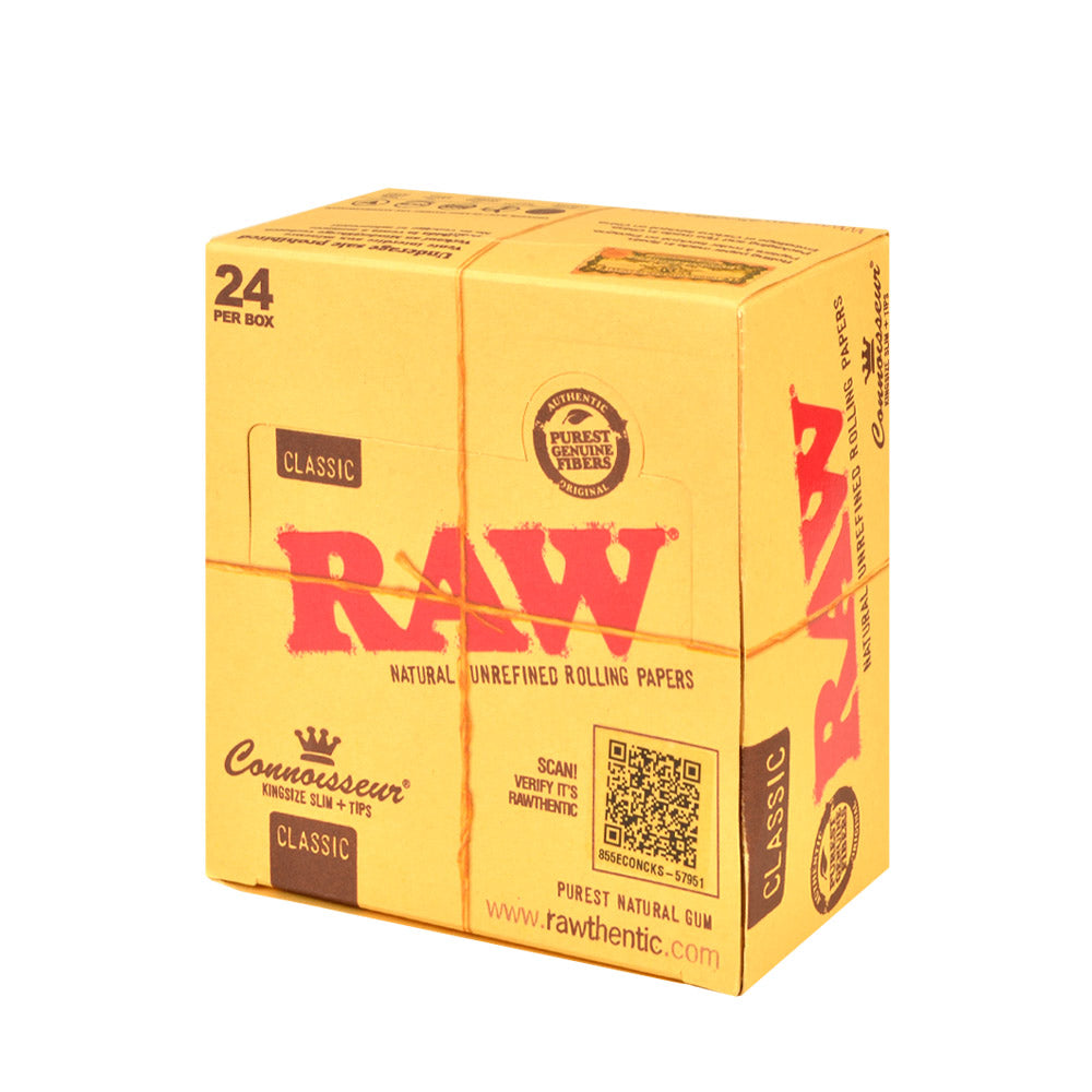 RAW Connoisseur Classic Papers King Size Slim With Tips Pack of 24 1