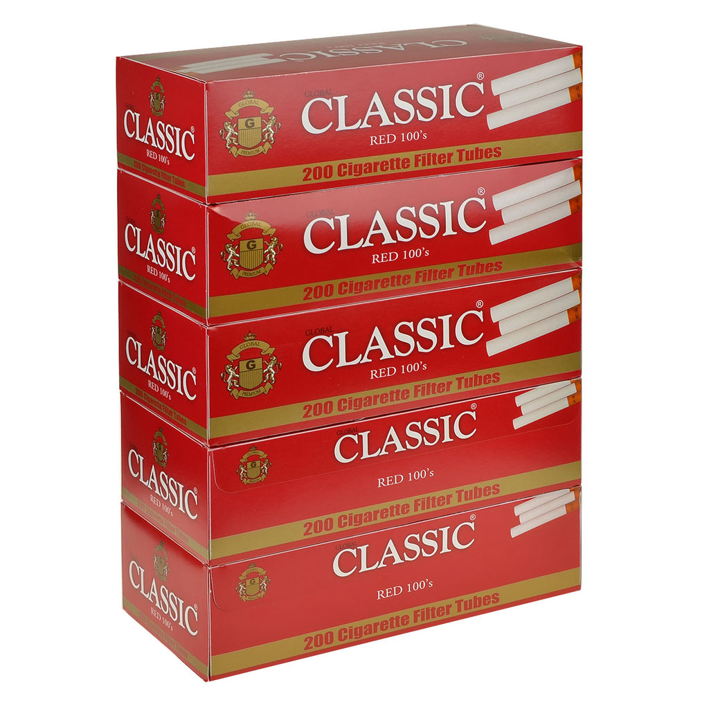 Classic Filter Tubes 100mm Red (Full Flavor) 5 Cartons of 200 1