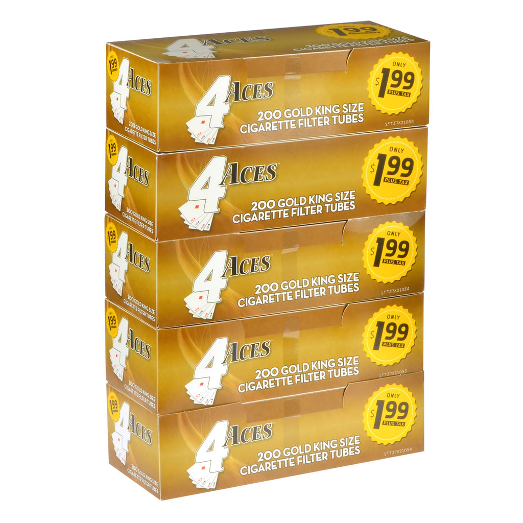 4 Aces Filter Tubes King Size $1.99 Gold 5 Cartons of 200 1