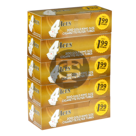 4 Aces Filter Tubes King Size $1.99 Gold 5 Cartons of 200 1