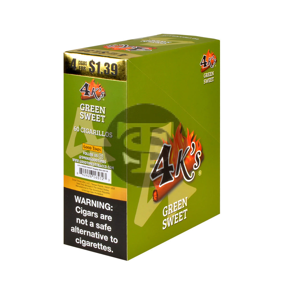4 Kings Cigarillos 15 Packs of 4 Green Sweet Pre-Priced $1.39