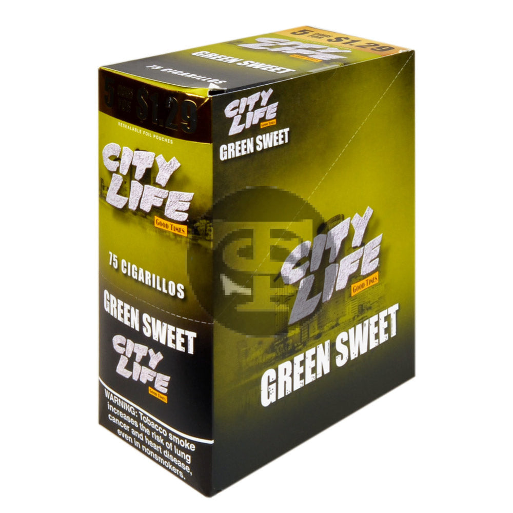 City Life Cigarillos 5 for $1.29 Green Sweet 15 Packs of 5