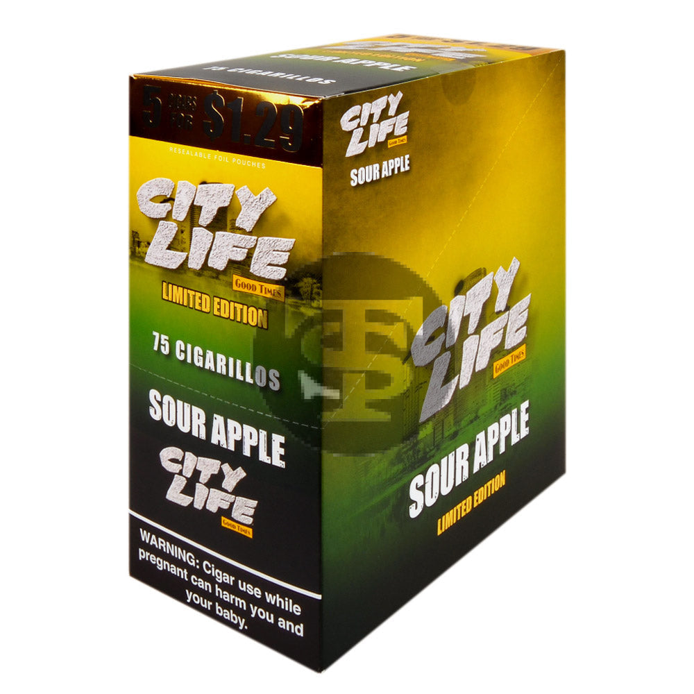 City Life Cigarillos 5 for $1.29 Sour Apple 15 Packs of 5