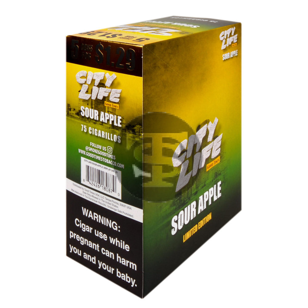 City Life Cigarillos 5 for $1.29 Sour Apple 15 Packs of 5