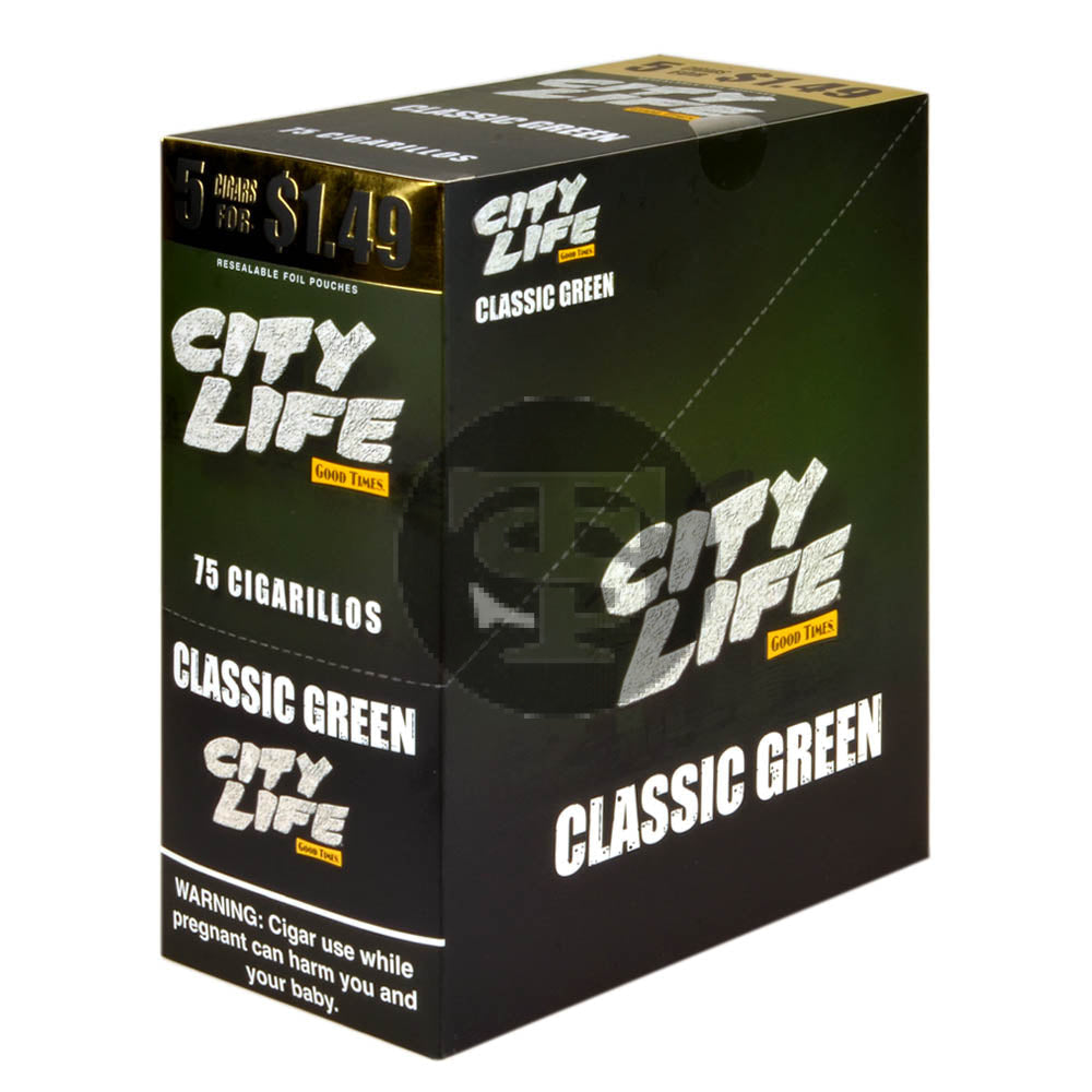 City Life Cigarillos 5 for $1.49 Classic Green 15 Packs of 5