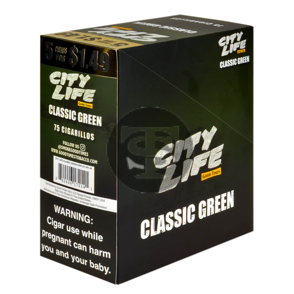 City Life Cigarillos 5 for $1.49 Classic Green 15 Packs of 5