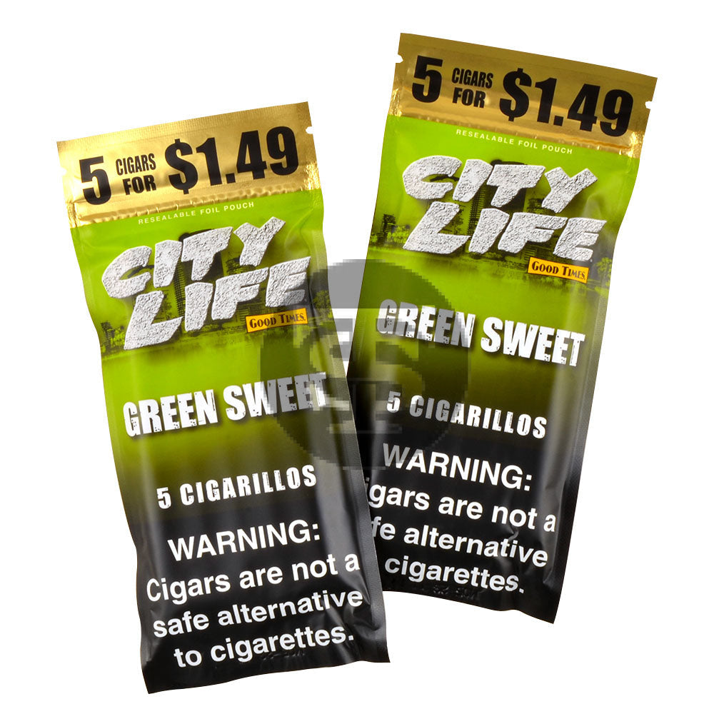 City Life Cigarillos 5 for $1.49 Green Sweet 15 Packs of 5