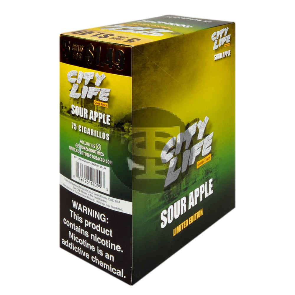 City Life Cigarillos 5 for $1.49 Sour Apple 15 Packs of 5