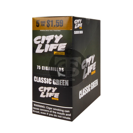 City Life Cigarillos 5 for $1.59 Classic Green 15 Packs of 5