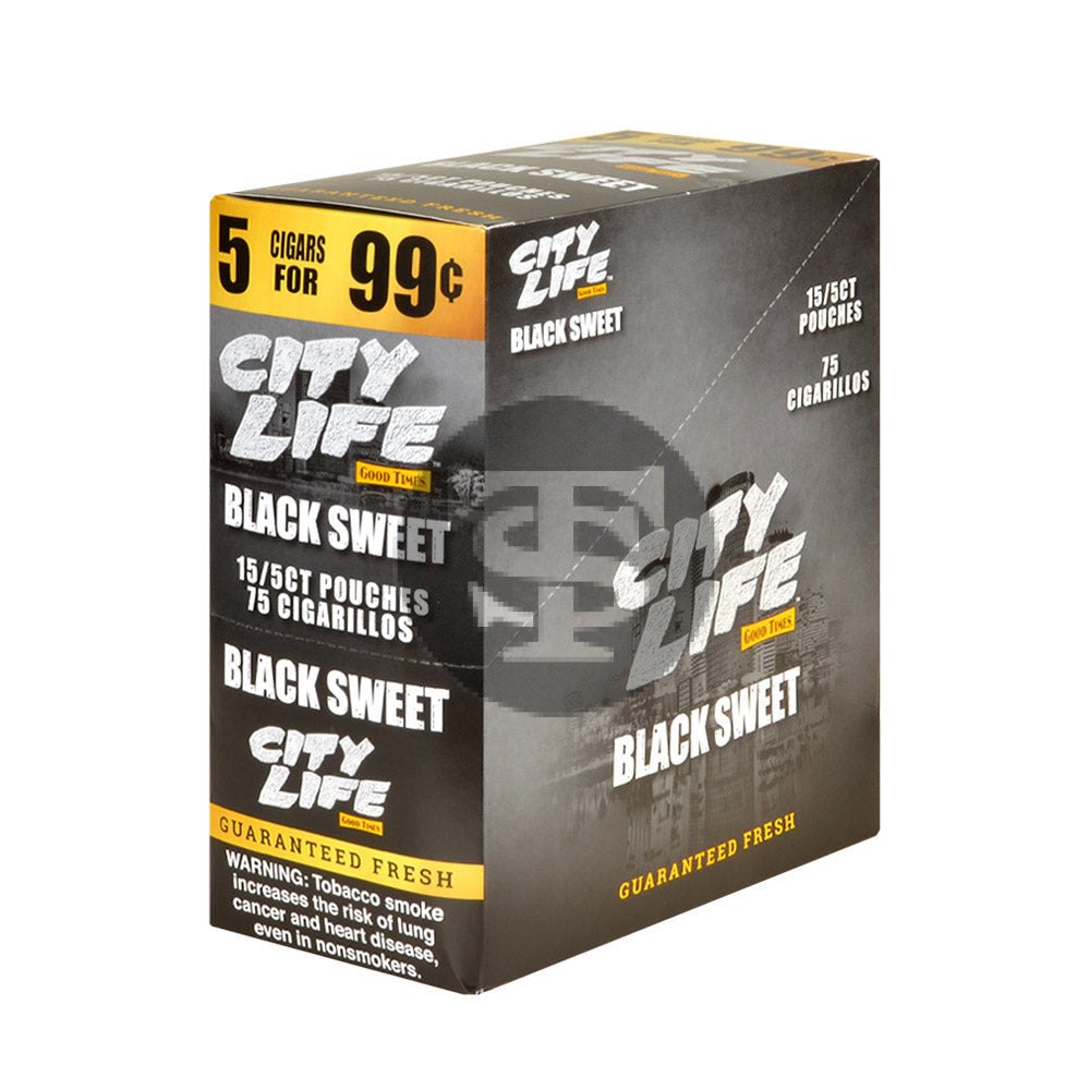 City Life Cigarillos 5 for 99 Cents Black Sweet 15 Packs of 5